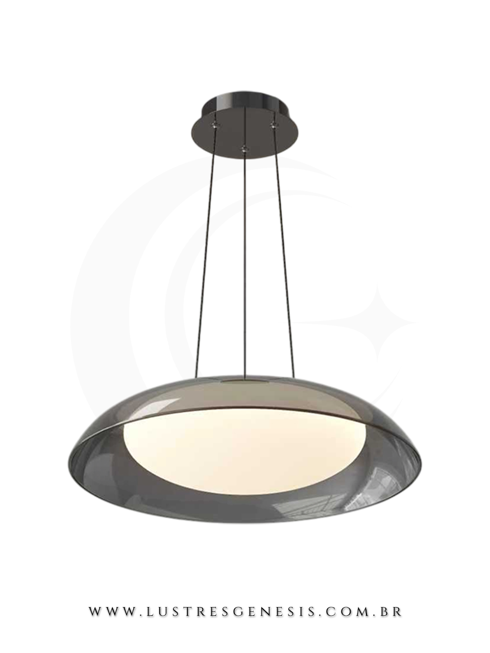 Lustre Pendente LED preto Acrilico Fum&ecirc; 48cm Bivolt para Quarto, Sala de Estar, Jantar e cozinha
